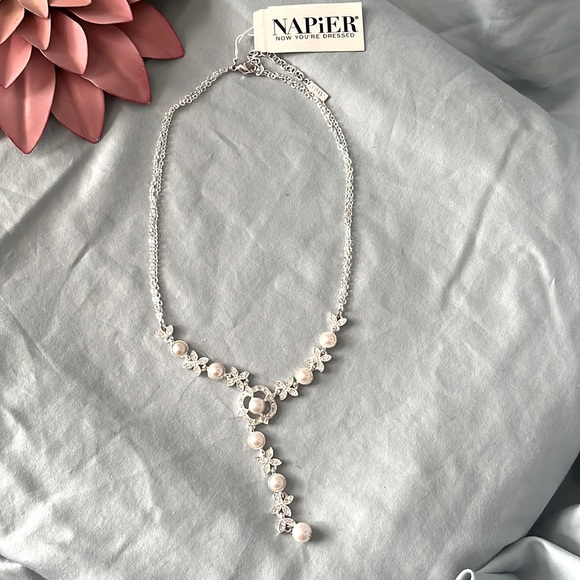 Napier Faux Pearl and Diamond Necklace - Picture 3 of 5